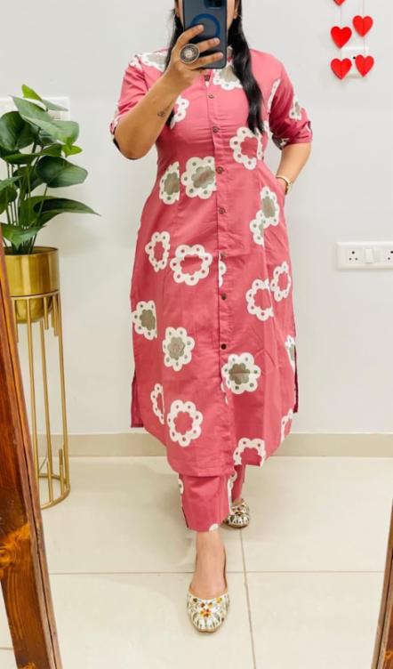 Cotton Floral Kurti Pant Set with A-line Kurti and Palazzo!