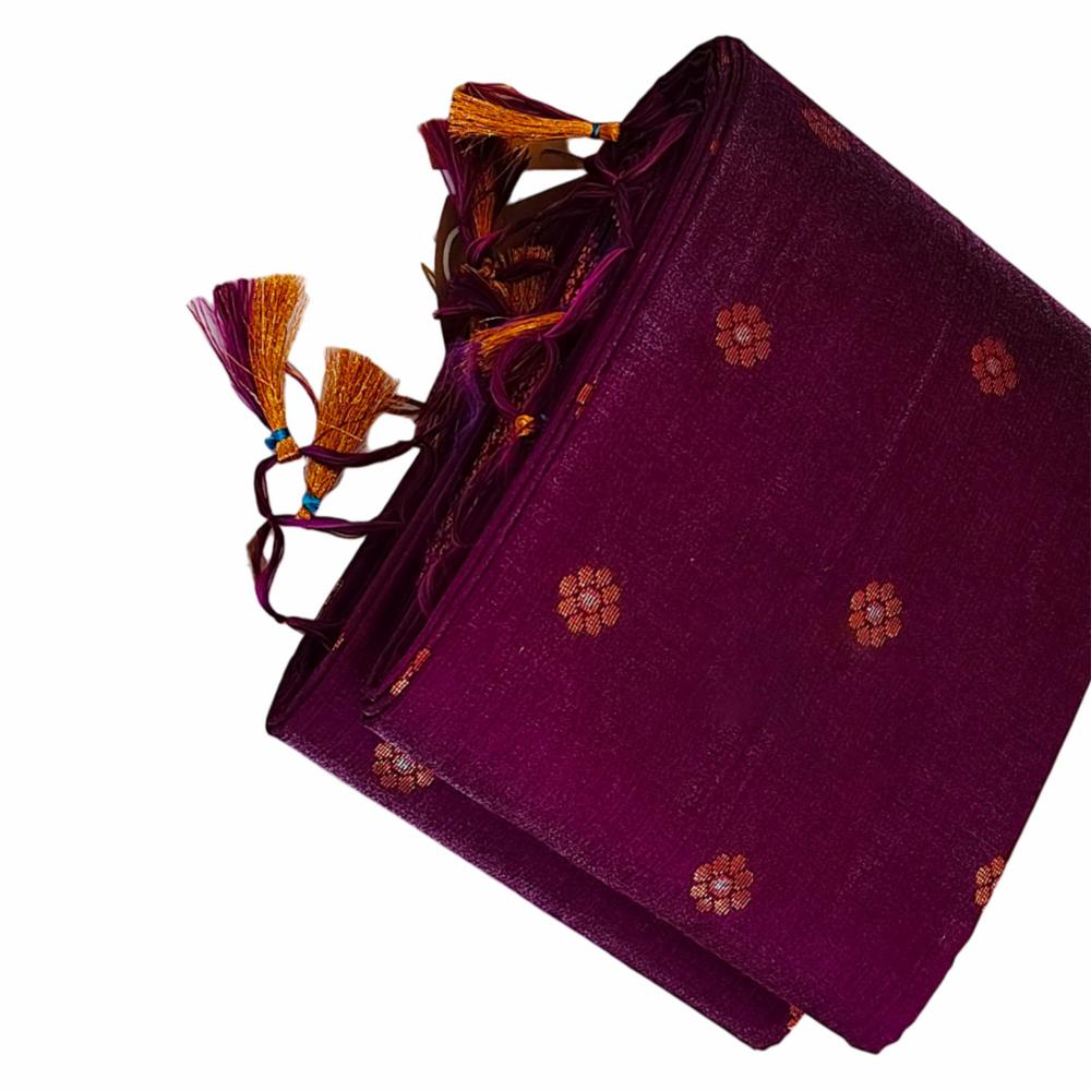 Purple Silk Blend Saree with Golden Border