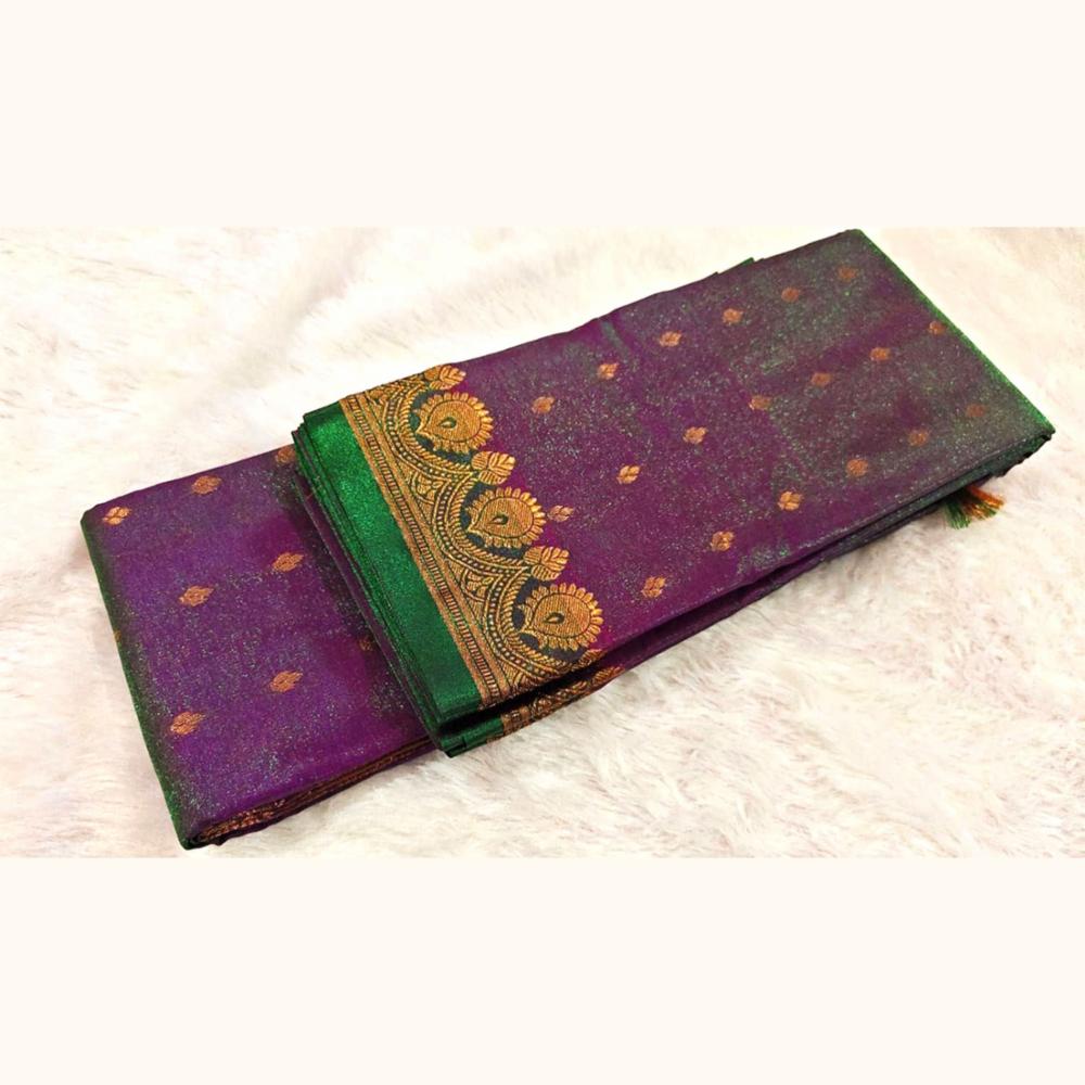 Purple Green Silk Saree with Zari Border