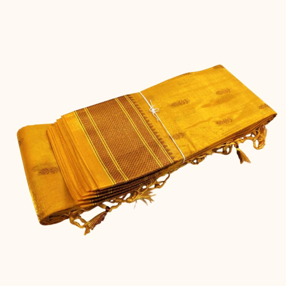 Yellow Silk Saree with Zari Border