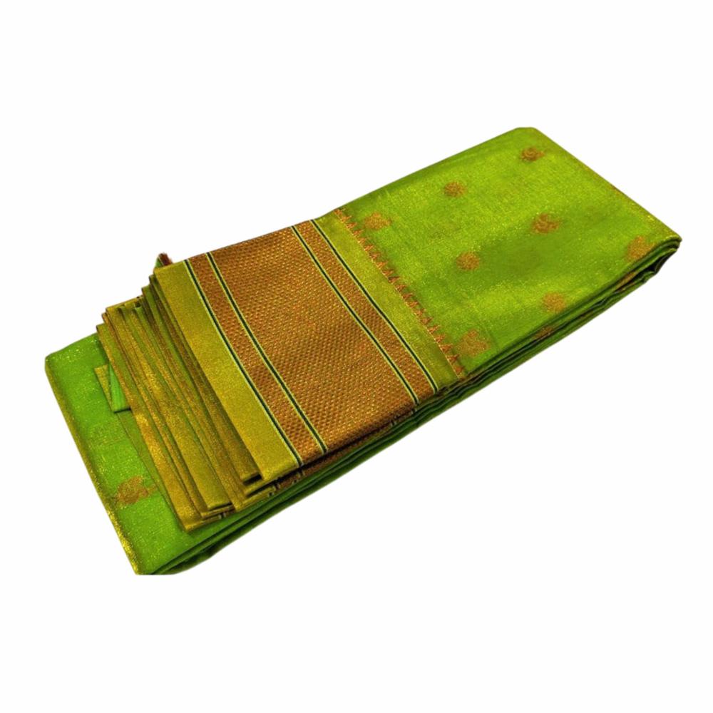 Parrot Green Silk Saree with Peacock Woven Pallu