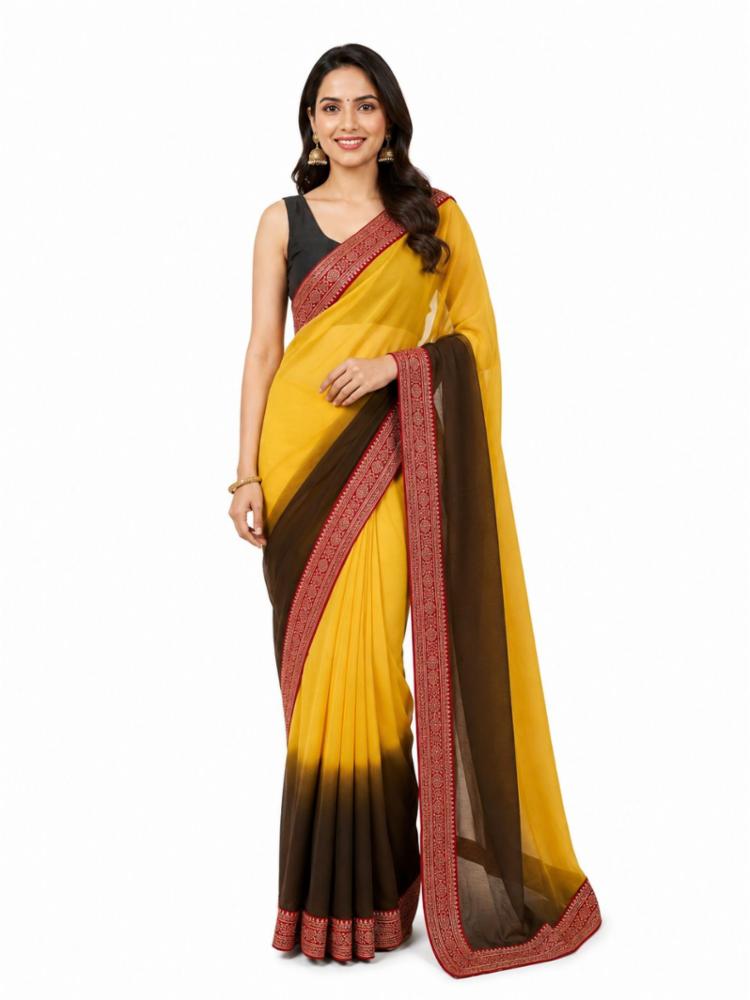 1 Minute Ready to Wear Dual Tone Georgette Saree with Embroidered Border\n