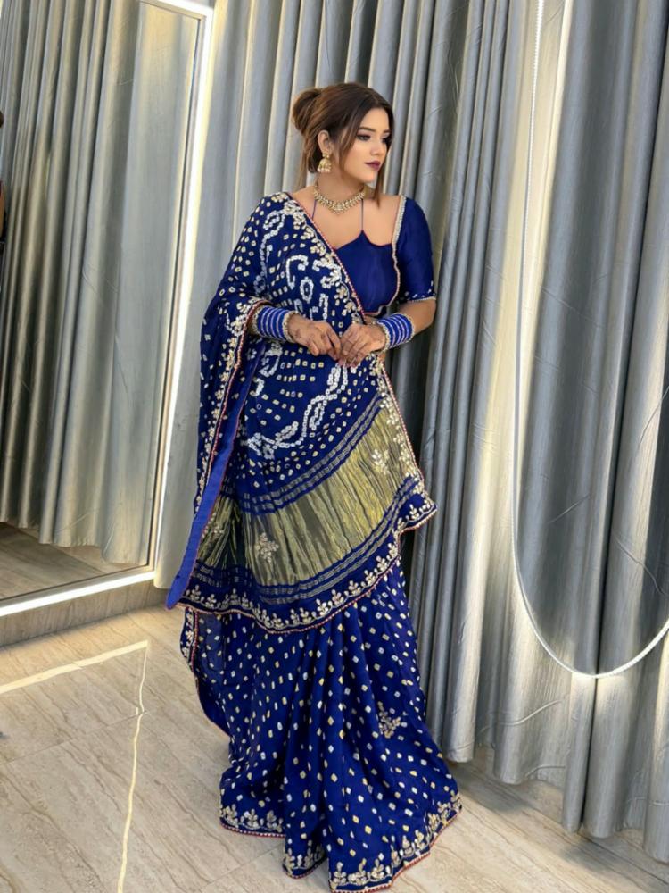 Pure Modal Gajji Silk Zari Fabric Saree with Handwork Border and Running Blouse