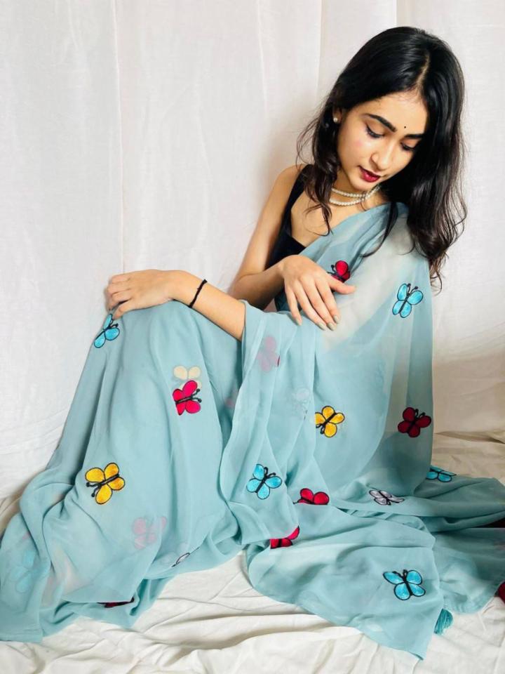 Georgette Gamthi Work Butterfly Saree with Running Blouse