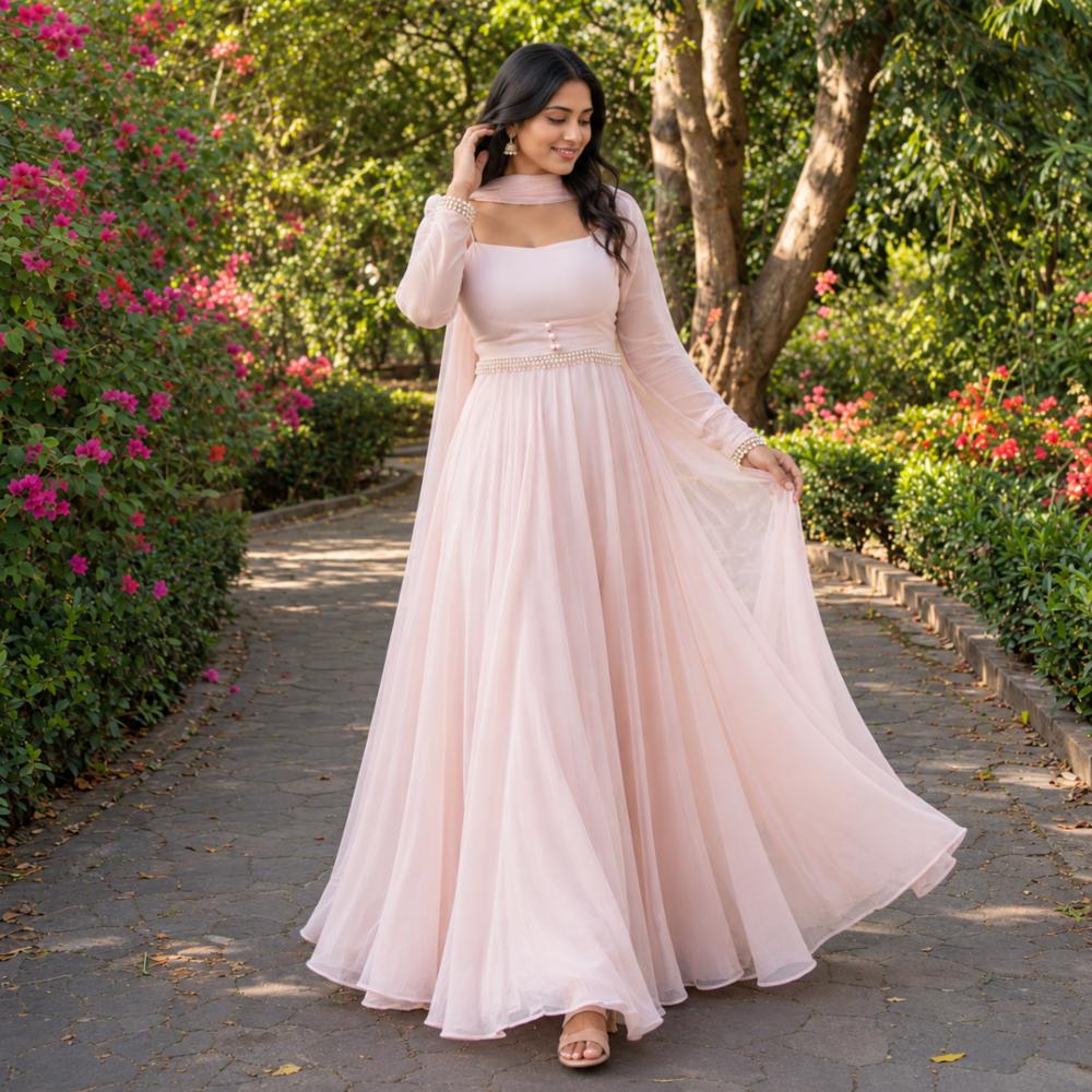 Maxi Anarkali Suit in Faux Georgette with Koti Work and Dupatta