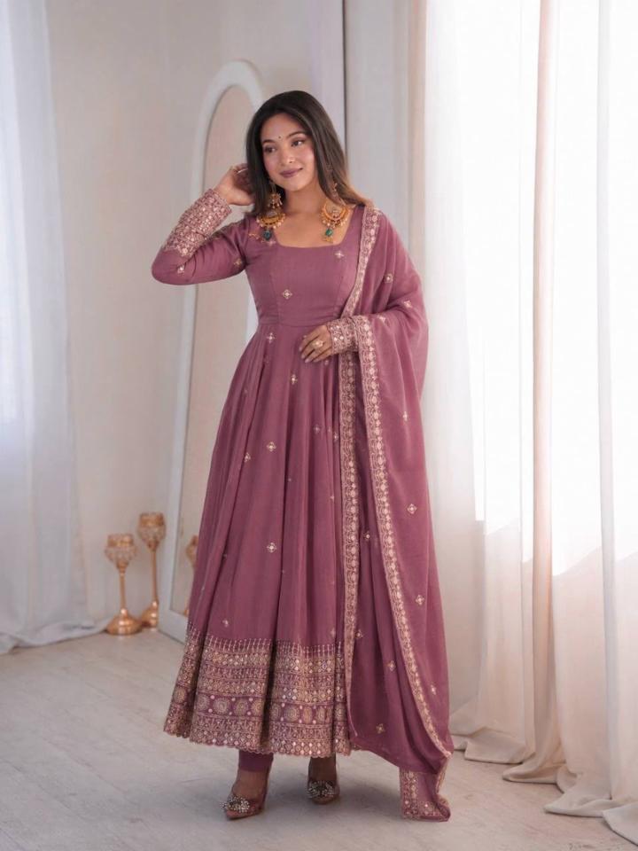 Rangoli Crush Silk Embroidered Gown Set with Dupatta