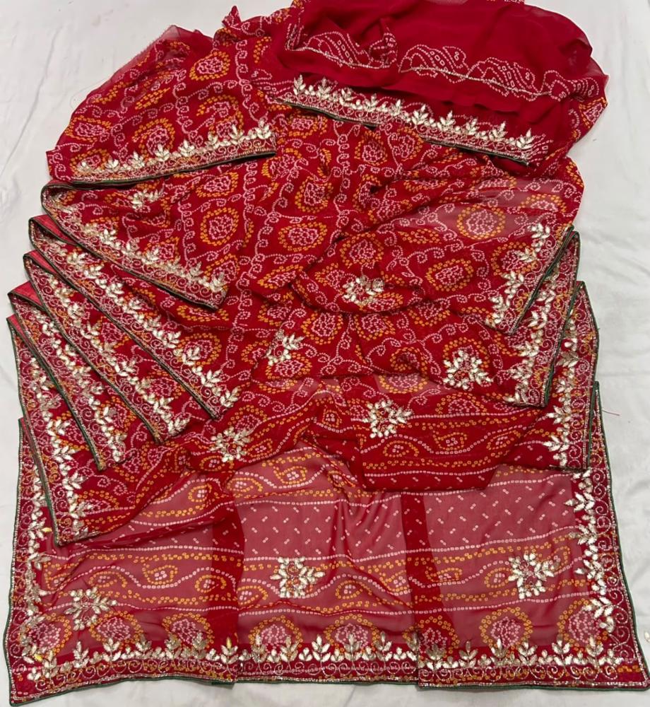 Red Georgette Chunari Bandhej Saree