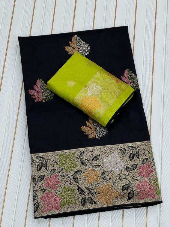 Pure Dola Silk Saree with Meenakari and Zari Weaving, Contrast Blouse