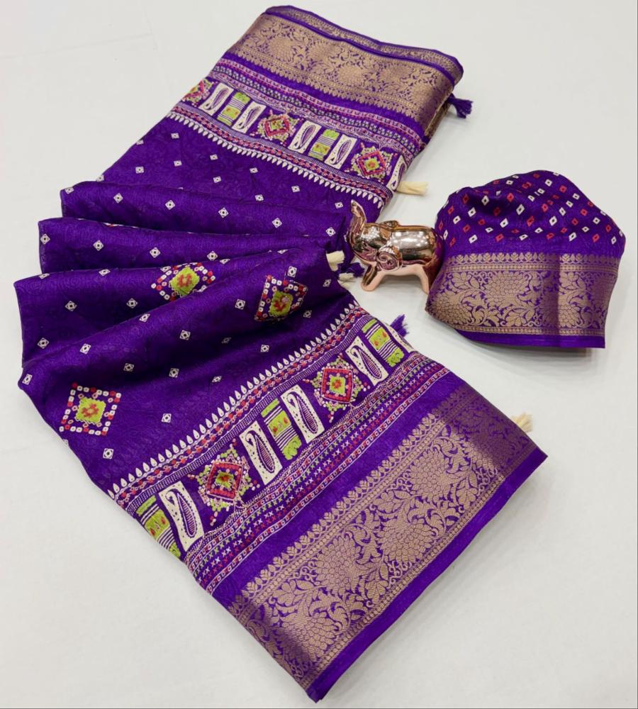 Soft Tussar Silk Saree with Trending Prints and Woven Zari Border!
