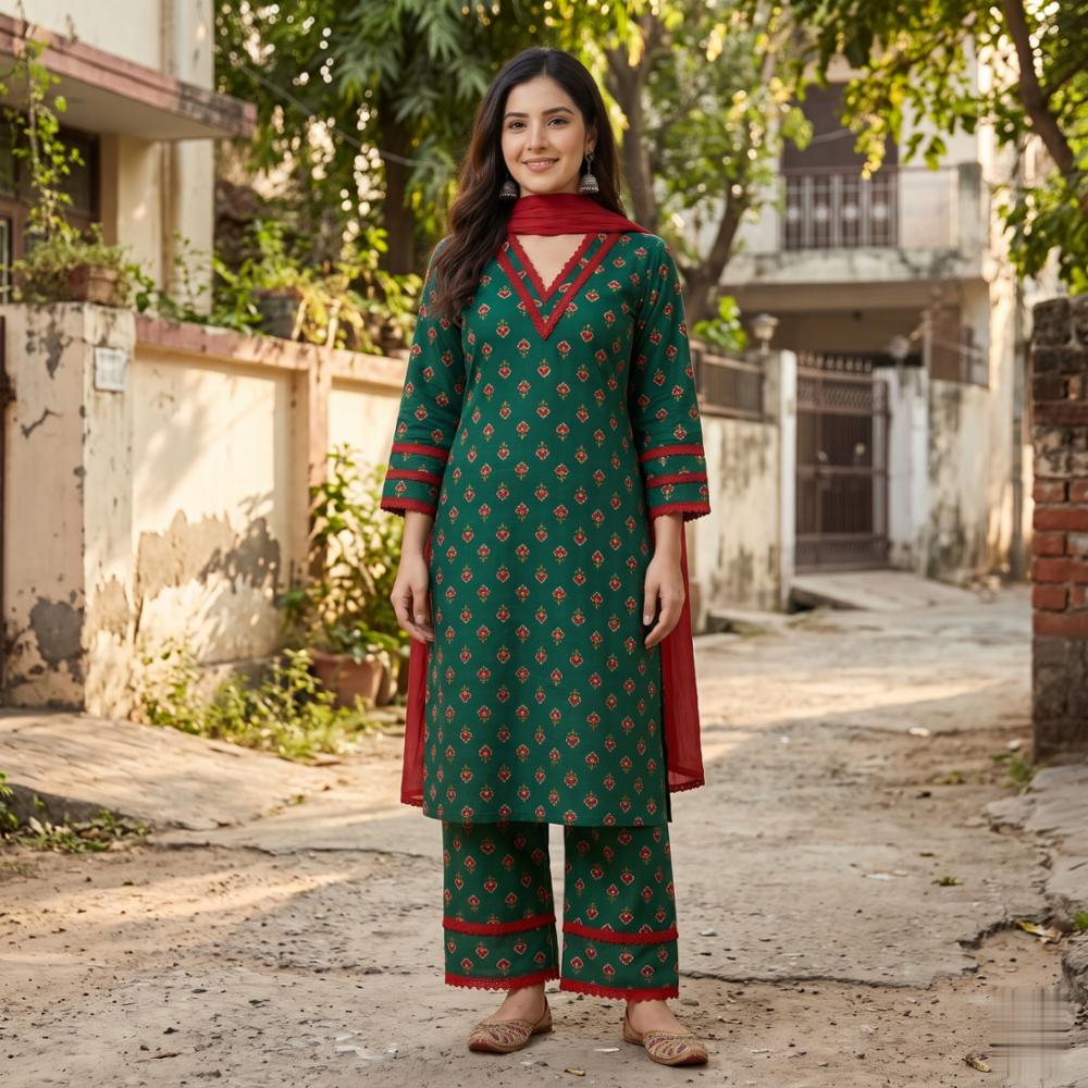 Cotton Block Print Farshi Salwar Set - Festive Wear
