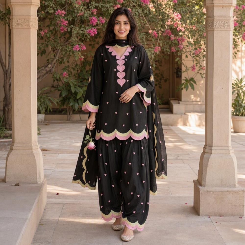 Mal Cotton Farshi Salwar Set with Embroidery Work and Dupatta