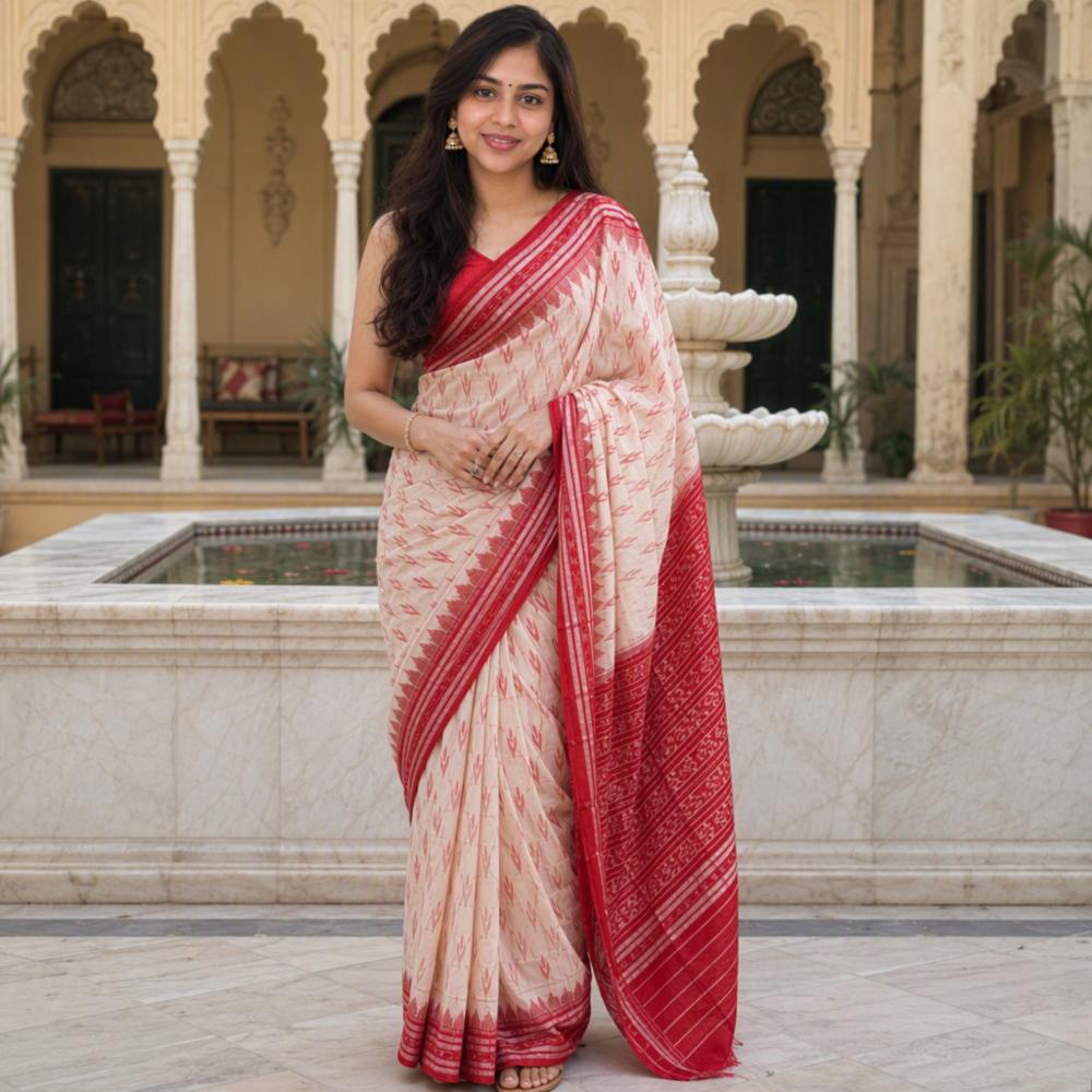 Bagru Block Print Mulmul Cotton Saree with Blouse