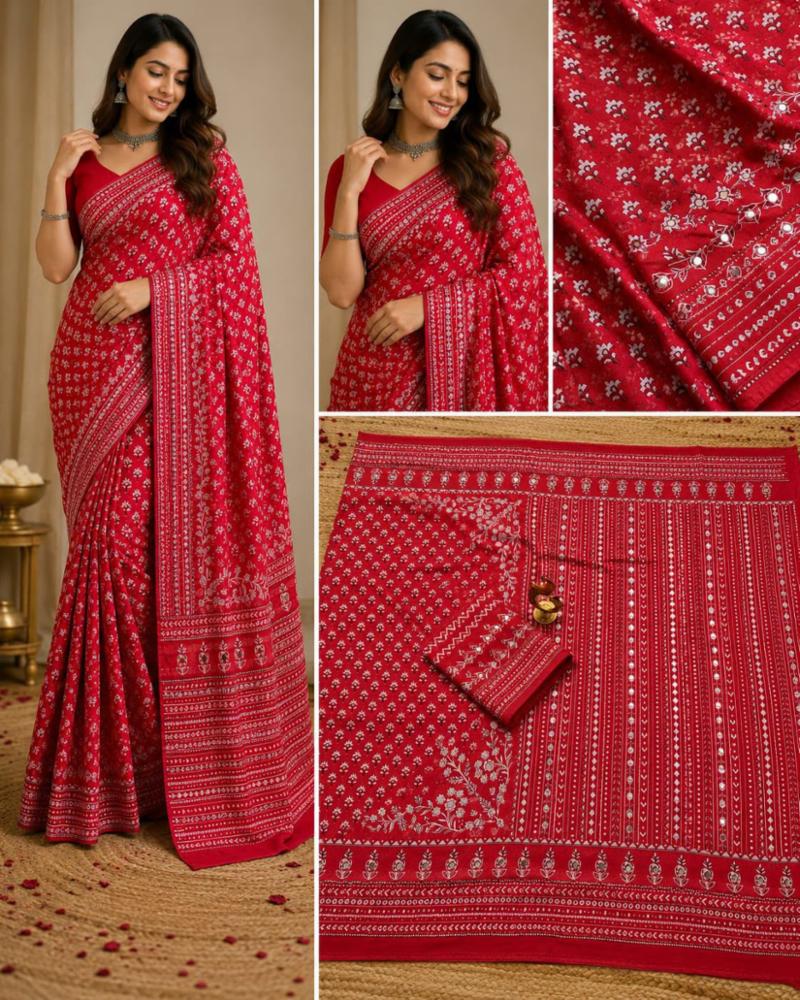 Bollywood Style Fox Georgette Saree with Real Mirror & Khatali Handwork