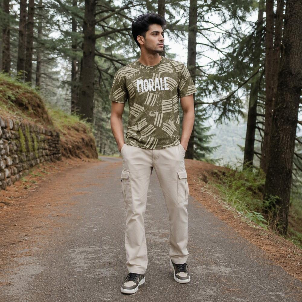 Menâs Olive Green MORale Graphic Printed Oversized T-Shirt