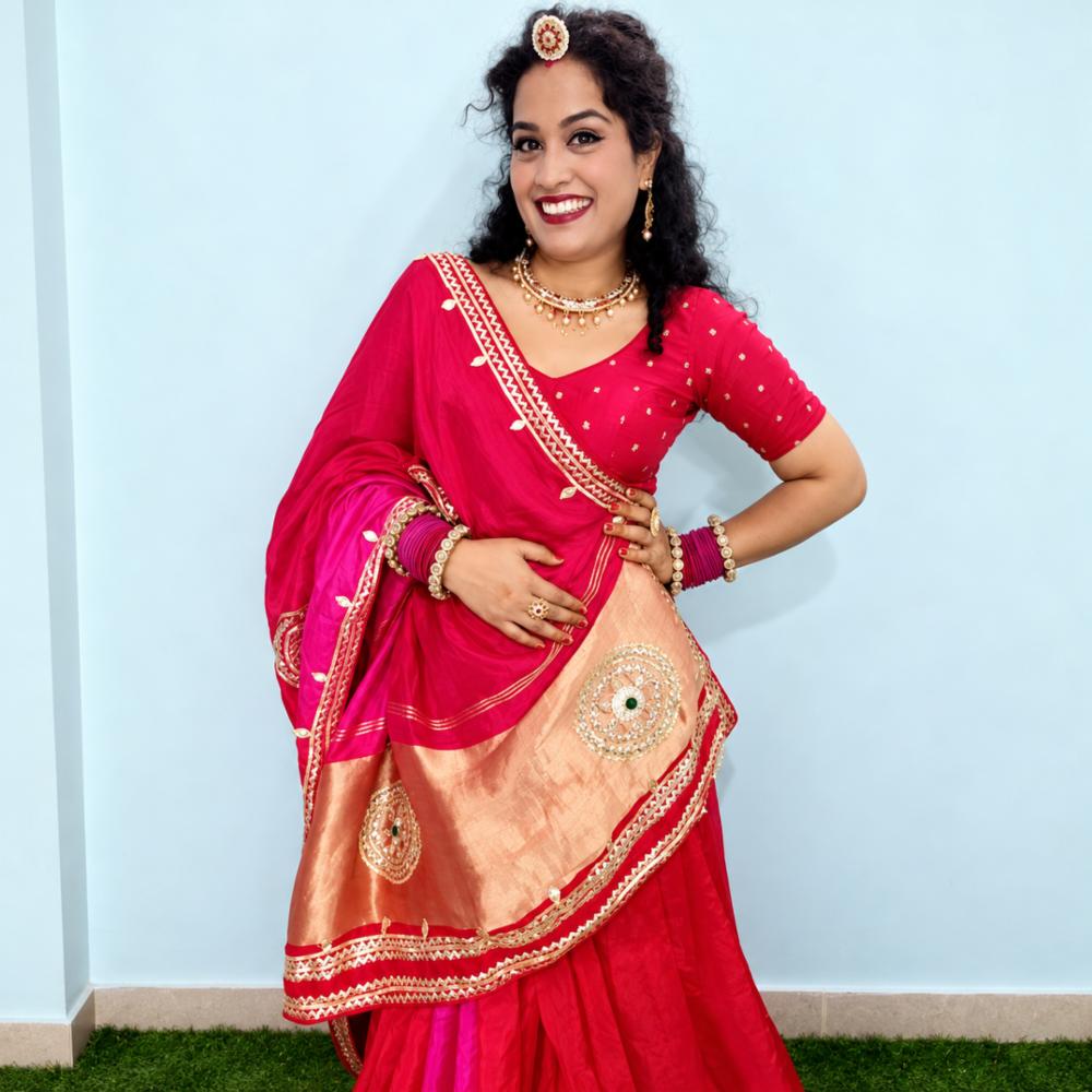 Russian Dola Silk Saree with Gota Patti Work and Blouse