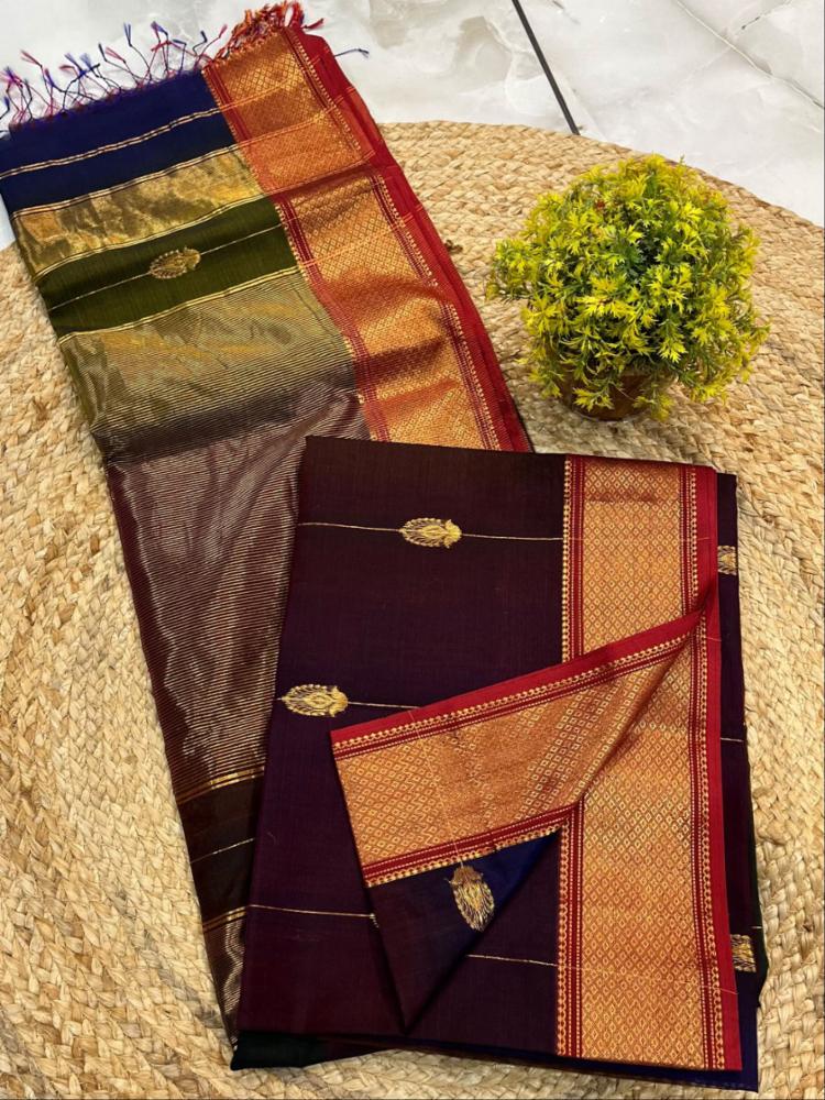 Maheshwari Handloom Half Silk Half Cotton Gajalaxmi Buta Saree with Blouse Piece