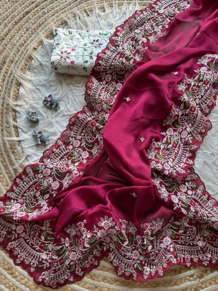 Rangoli Silk Saree with Heavy Embroidery Work and Unstitched Blouse