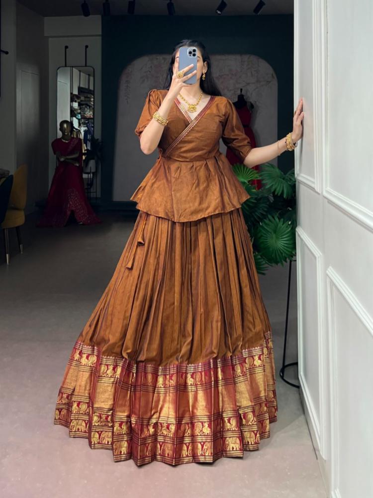 Narayanpet Cotton Purple Lehenga with Zari Weaving and Stitched Blouse