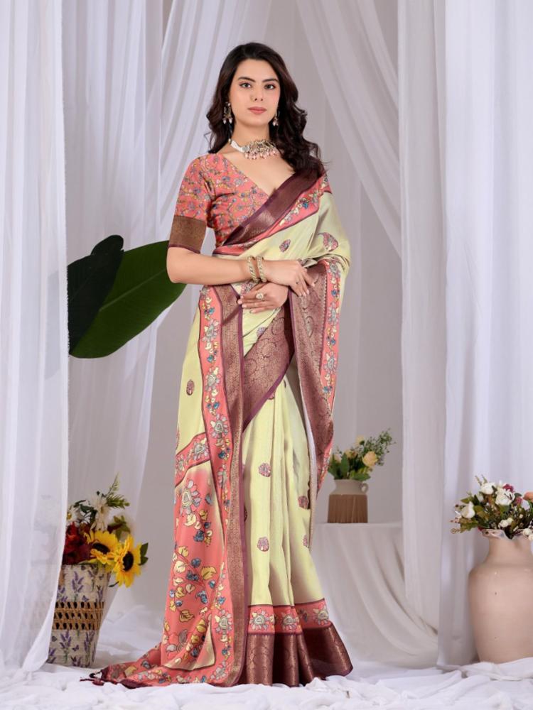 Soft Lichi Silk Saree with Floral Print 