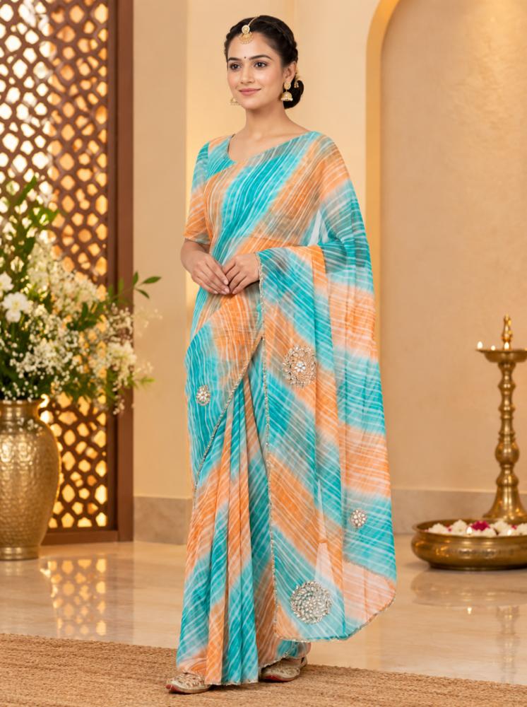 Multicolor Georgette Leheriya Saree