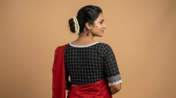 Traditional Black & White Checked Cotton Blouse