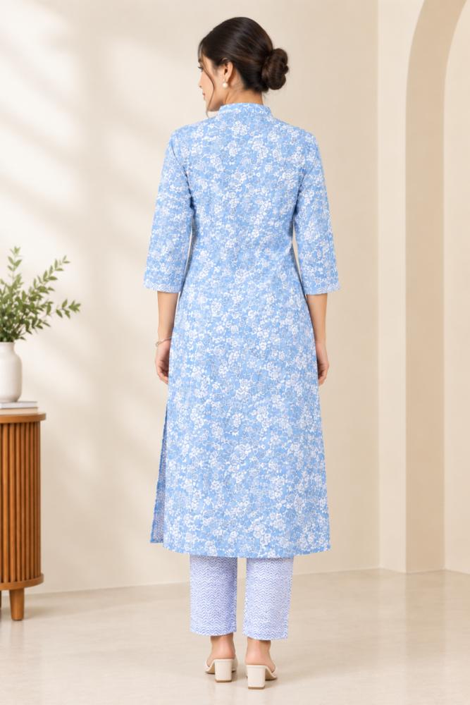 Womenâs Pure Cotton Green Floral Printed Tunic Kurta & Trouser Co-Ord Set