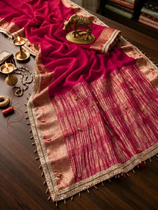 Pure Tissue Kanjivaram Silk Saree with Gungru and Silk Blouse
