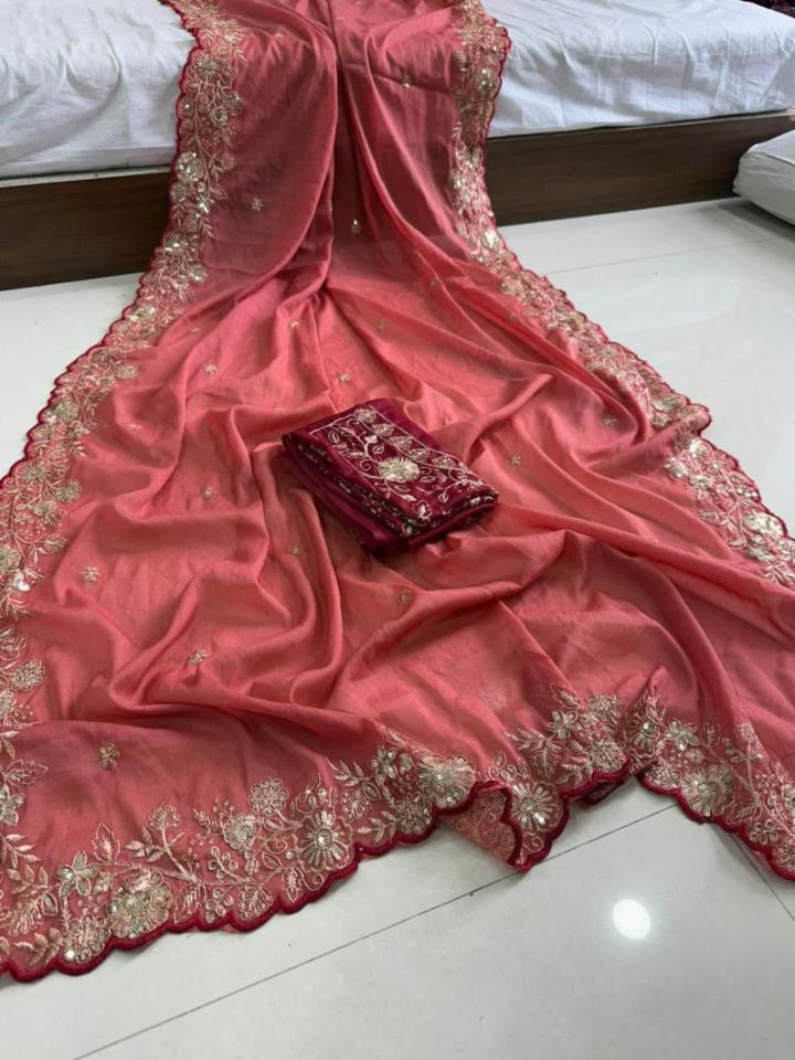 Star Georgette Saree with Heavy Sequin Work Blouse