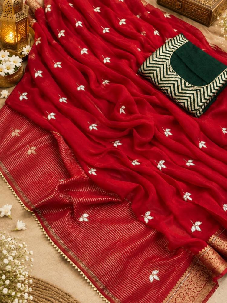 Pure H.O Silk Zari Saree with Fancy Handwork