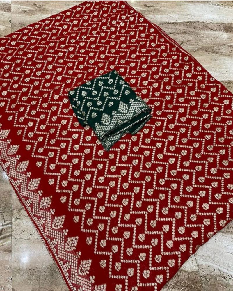 Pure Georgette Viscose Zari Saree with Heavy Zari Work