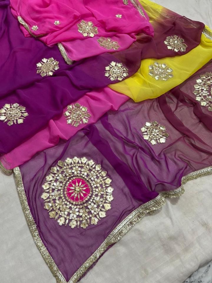 Half Pure Chiffon Saree with Hand Gotta Patti Work