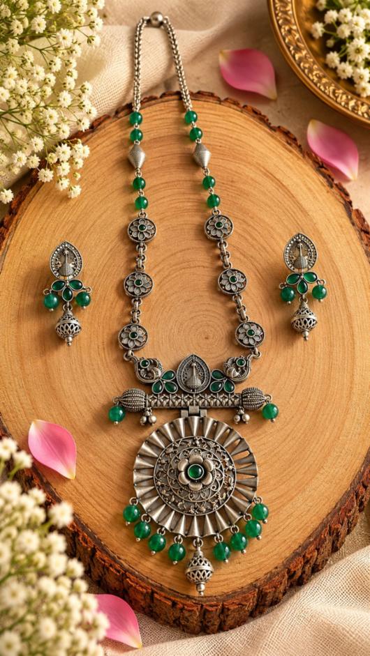 Antique Oxidised Silver Tribal Statement Necklace Set