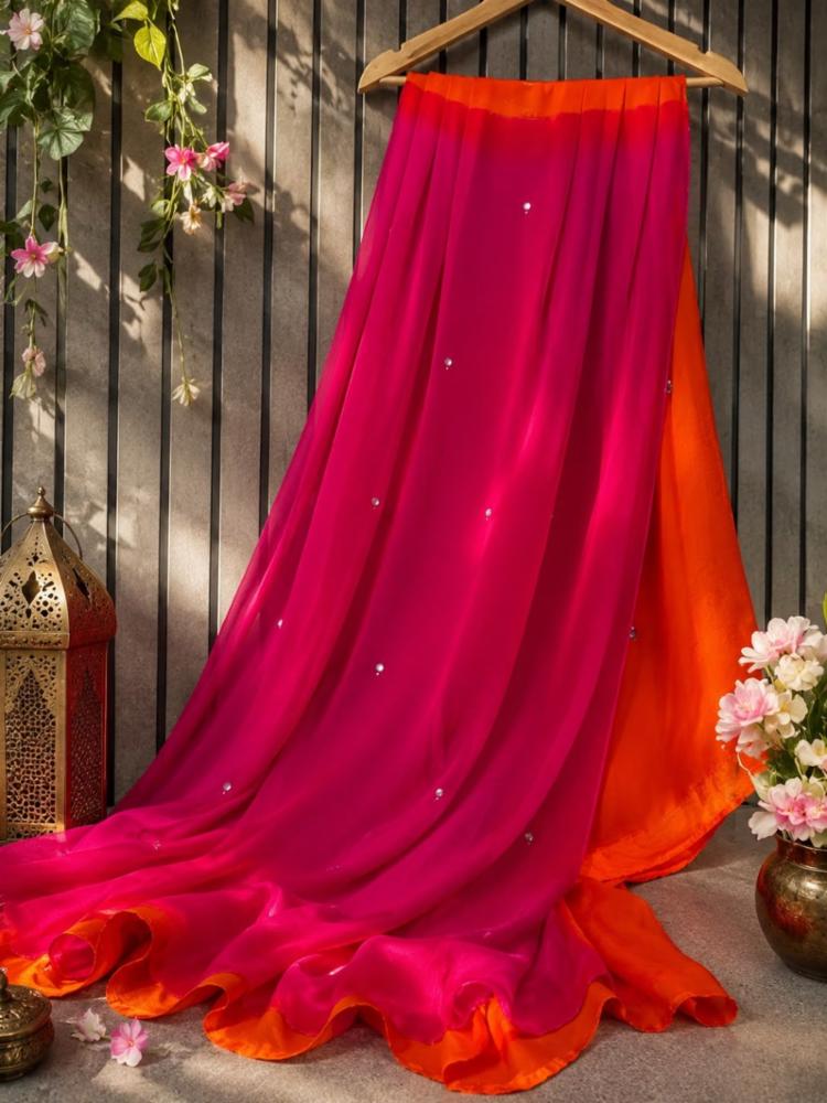 Half Pure Chiffon Saree with Blouse and Mirror Patra Work