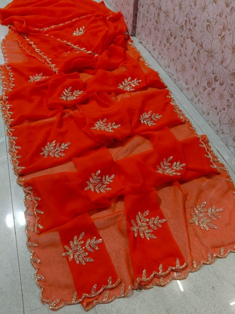 Royal Georgette Saree with Handwork Motifs