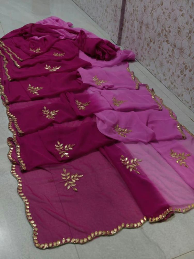 Two Shaded Multi-Color Handwork Saree in Half Pure Chiffon with Cutwork Border