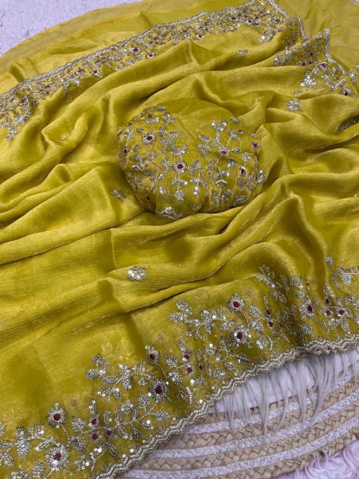 Premium Two-Tone Fendy Chiffon Saree with Sequin & C-Pallu Embroidery