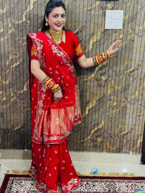 Pure Modal Gajji Silk Bandhej Handwork Saree with Border