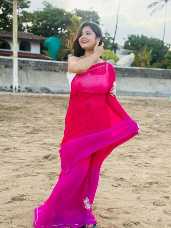 Half Pure Chiffon Handwork Saree with Blouse