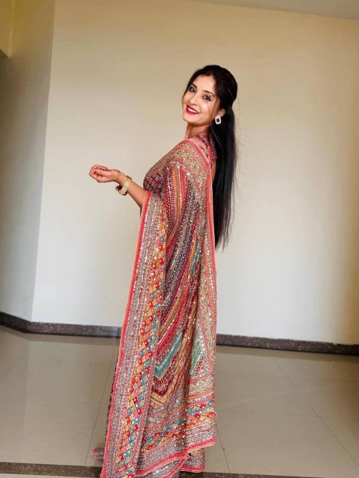 Modal Ultra Silk Crepe Saree with Position Print & Real Mirror Work