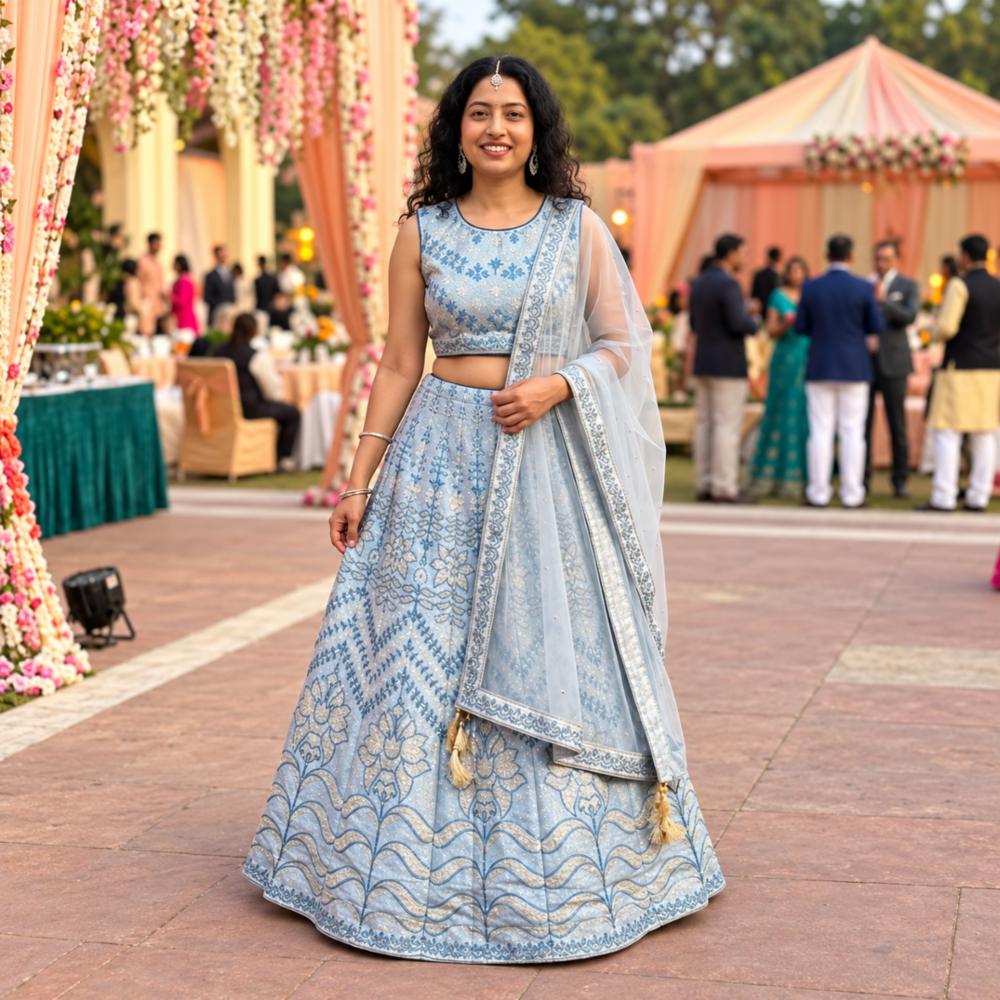 Velvet Mix Zari Sequence Lehenga Choli with Stitched Blouse