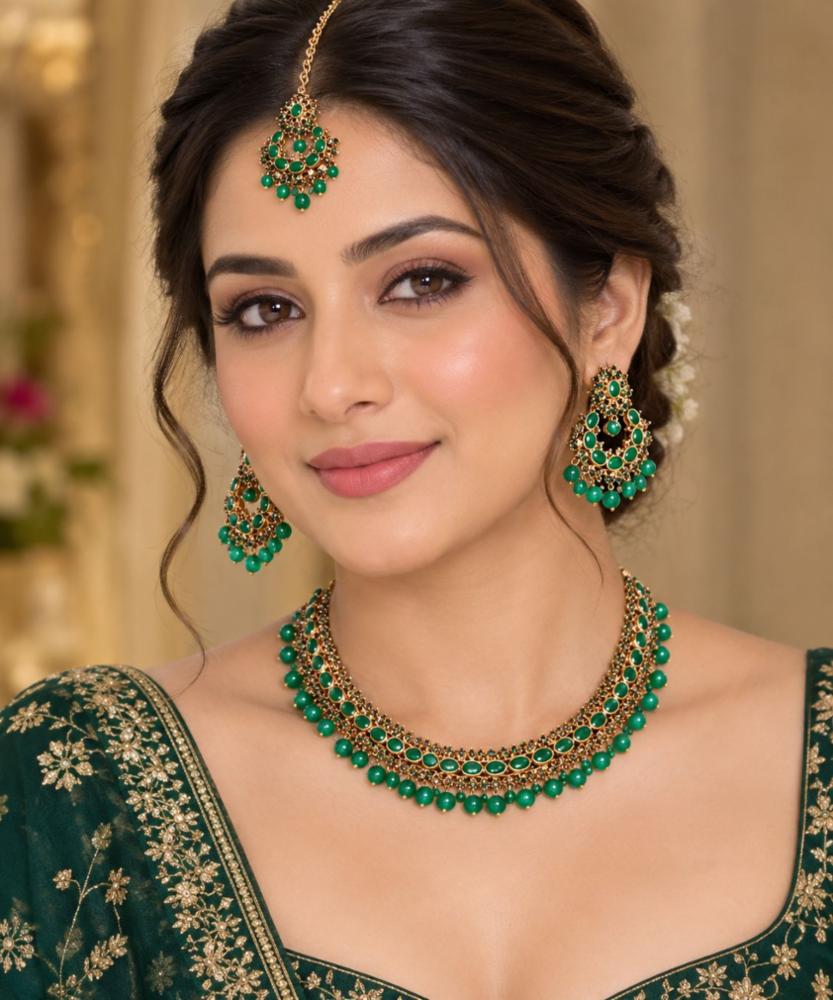 Green Emerald Necklace Set for Women