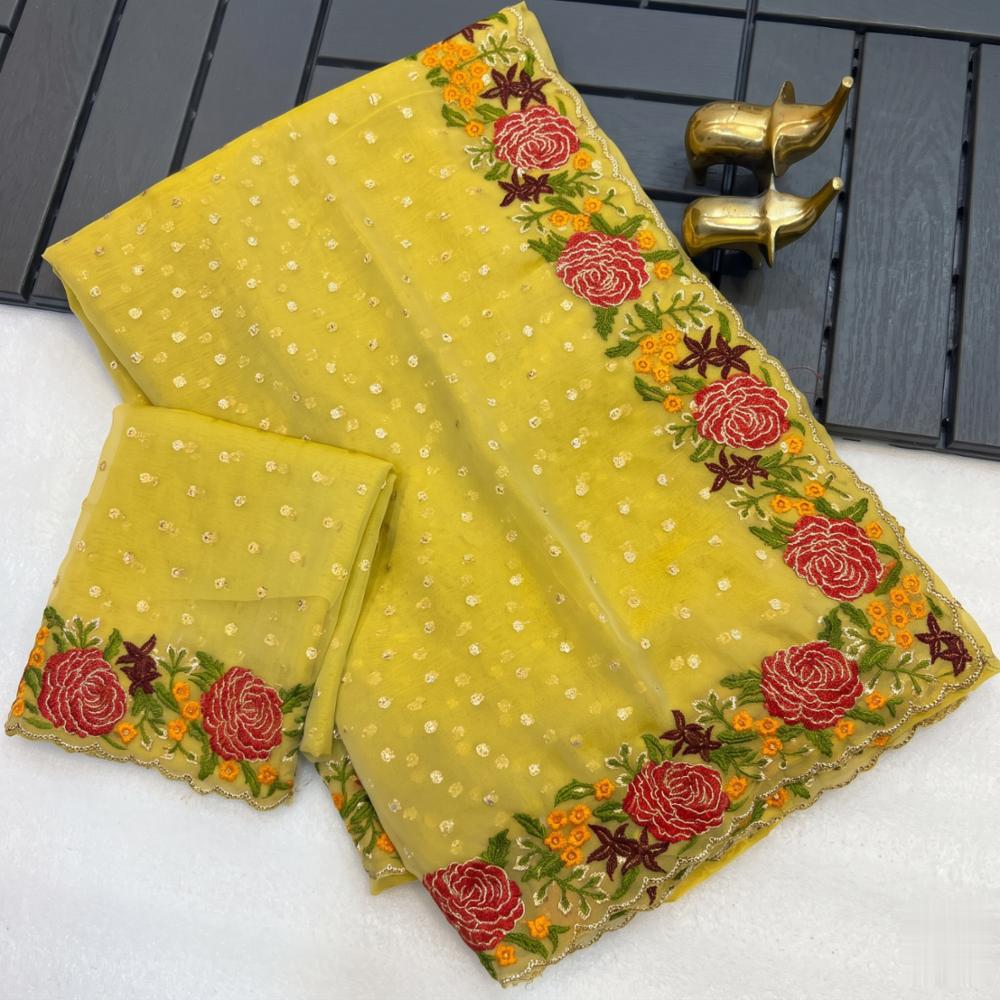 Tissue Thousands Butti Silk Saree with Designer Embroidery Work