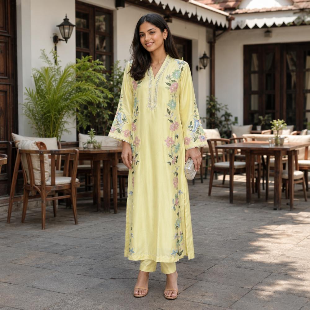 Pakistani-Inspired Premium Rayon Cotton Embroidered Kaftan 3-Piece Set
