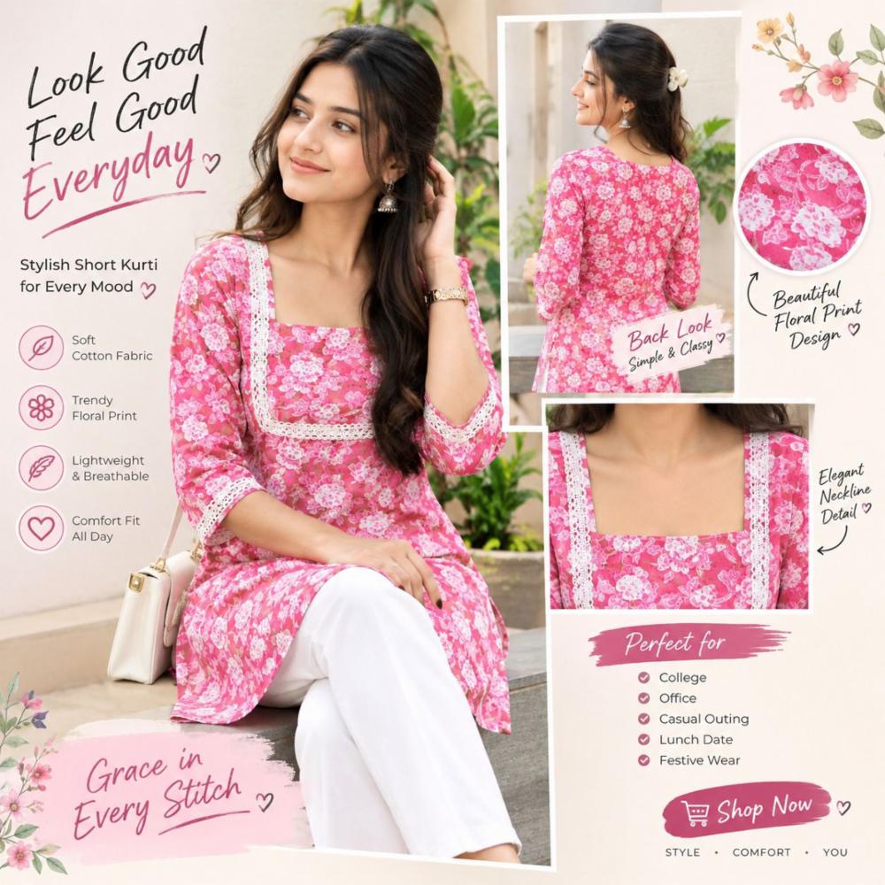 pure cotton short kurti
