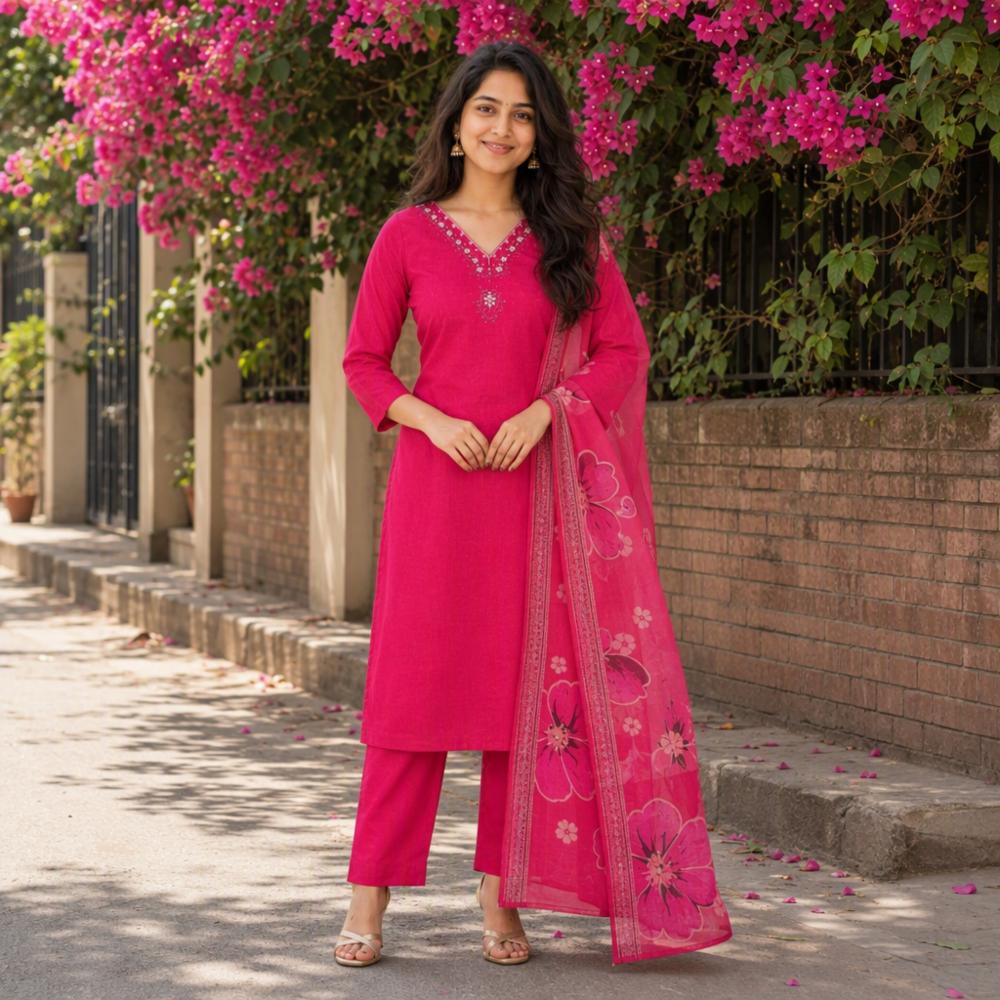 Womenâs Rayon Embroidered Kurta Bottom Set with Dupatta