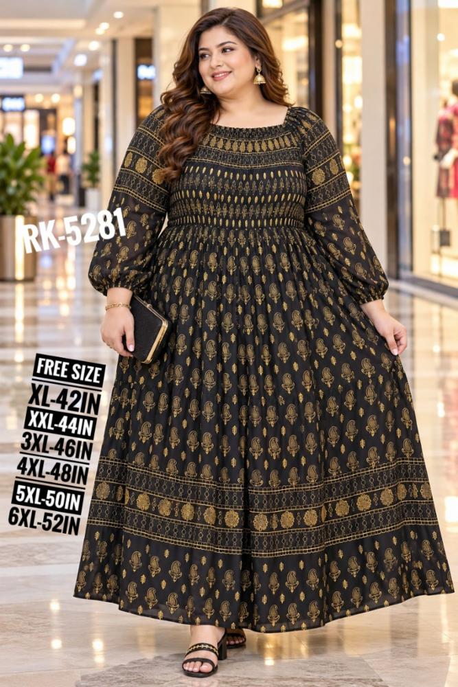 Plus Size Rayon Dress with Golden Foil Work for Women