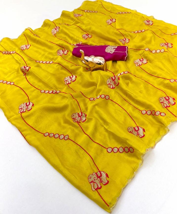 Premium Elephant Embroidery Rangoli Saree