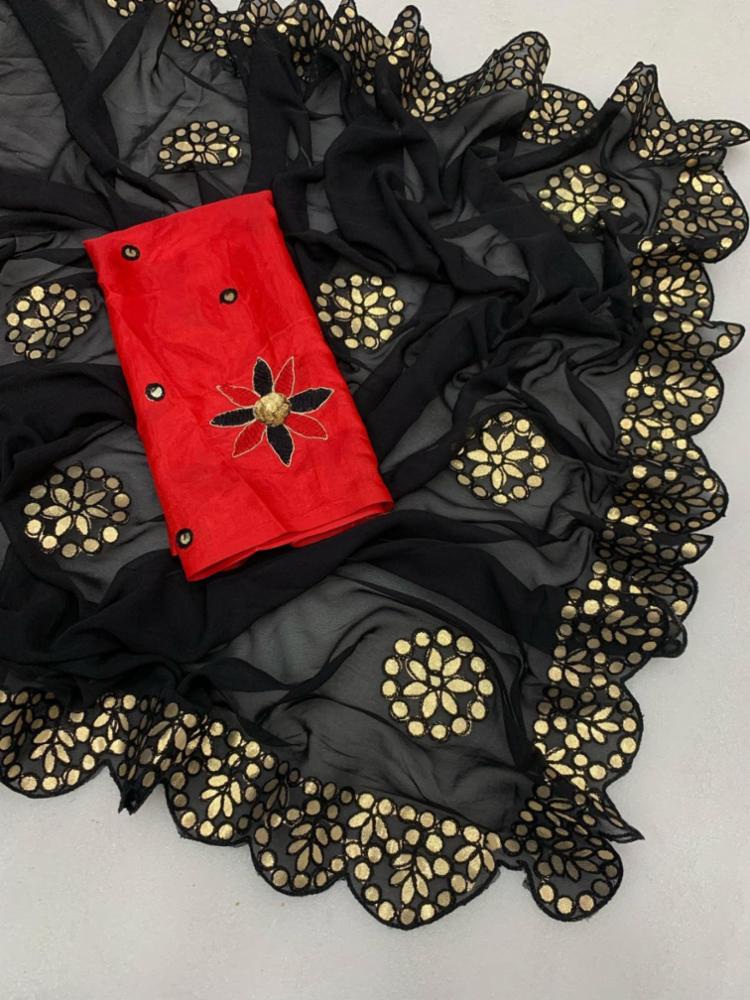 Premium Bember Georgette Saree with Gotta Patti Embroidery & Cutwork Border