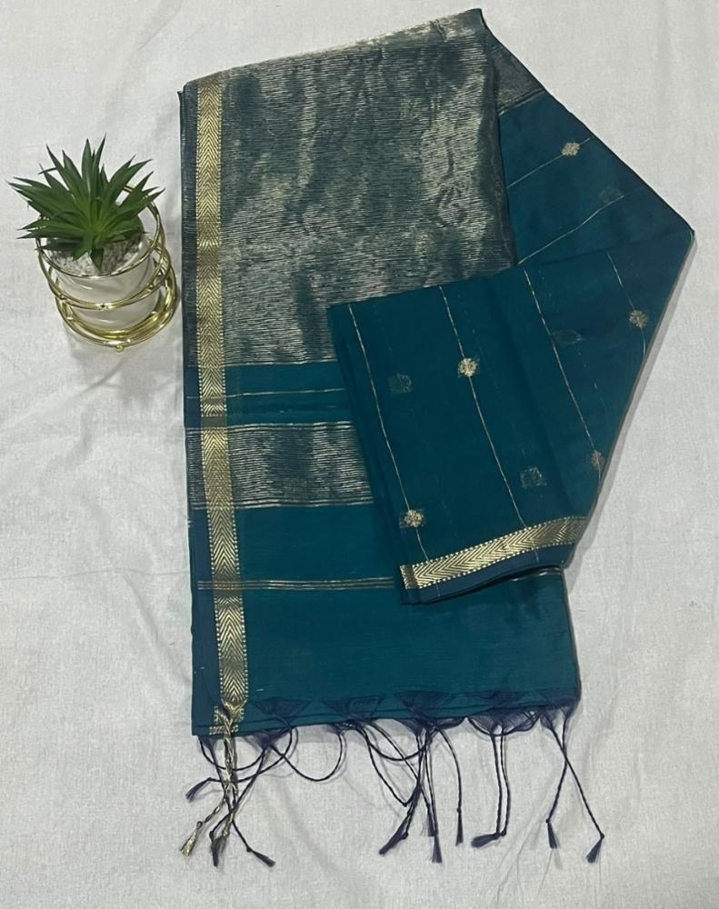 Semi Maheshwari Small Border Jari Line Buti Saree