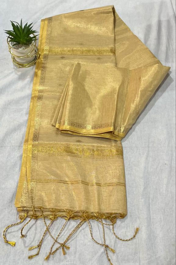 Semi Maheshwari Tissue Buti Saree \u2013 Small Border